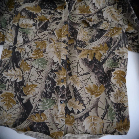 Vintage Master Sportsman Tan Brown & Camo Hunting Print 100%  Thick Cotton Shirt - Picture 7 of 12
